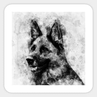 German Shepherd Dog Black and White Watercolor 04 Sticker